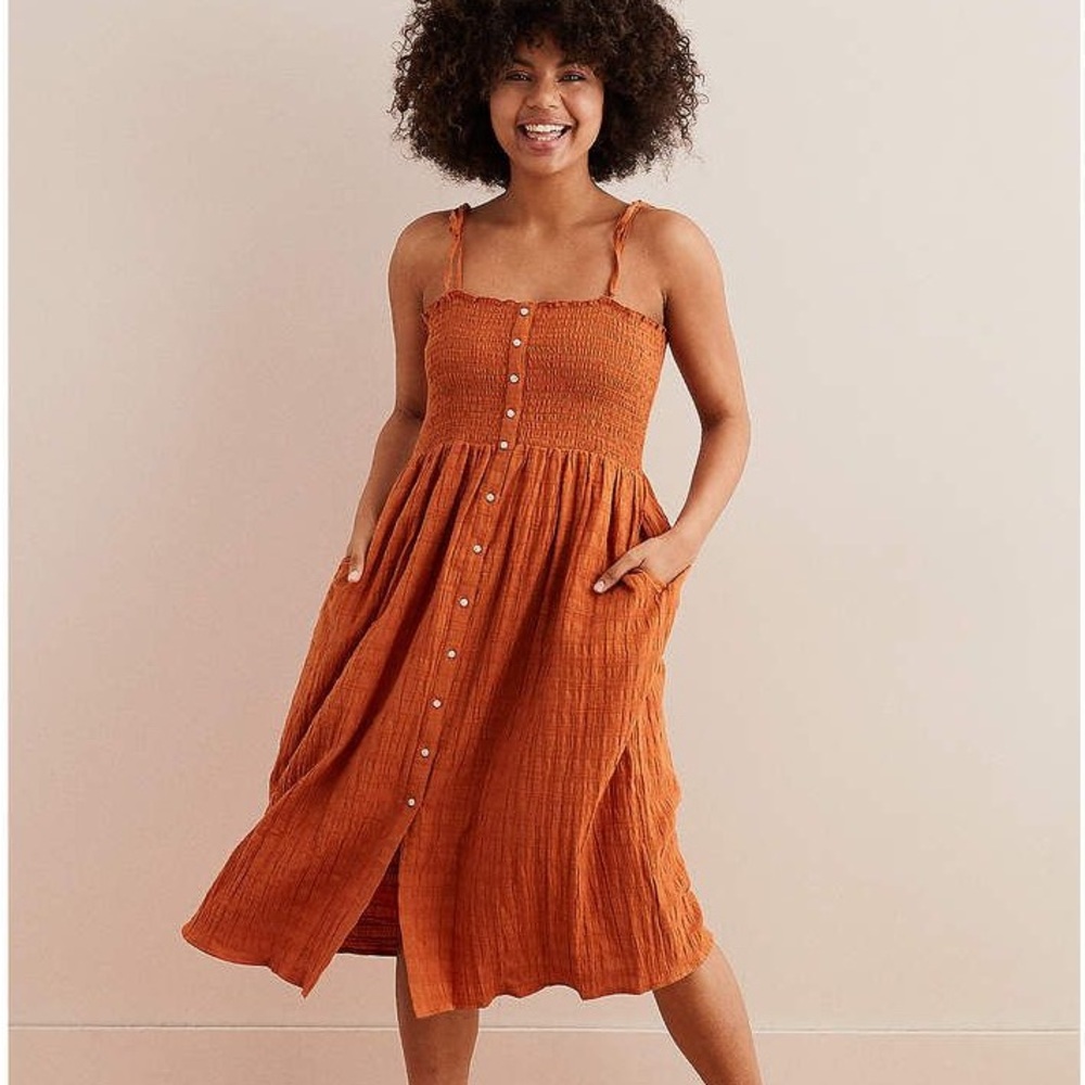 Aerie Cotton Smocked Midi Dress